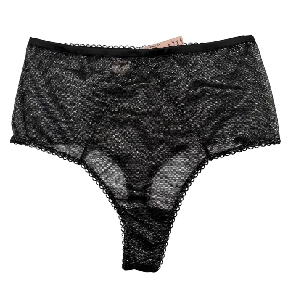 Victoria's Secret Dream Angels Thong NWT M Black Silver Foil Shimmer High Waist